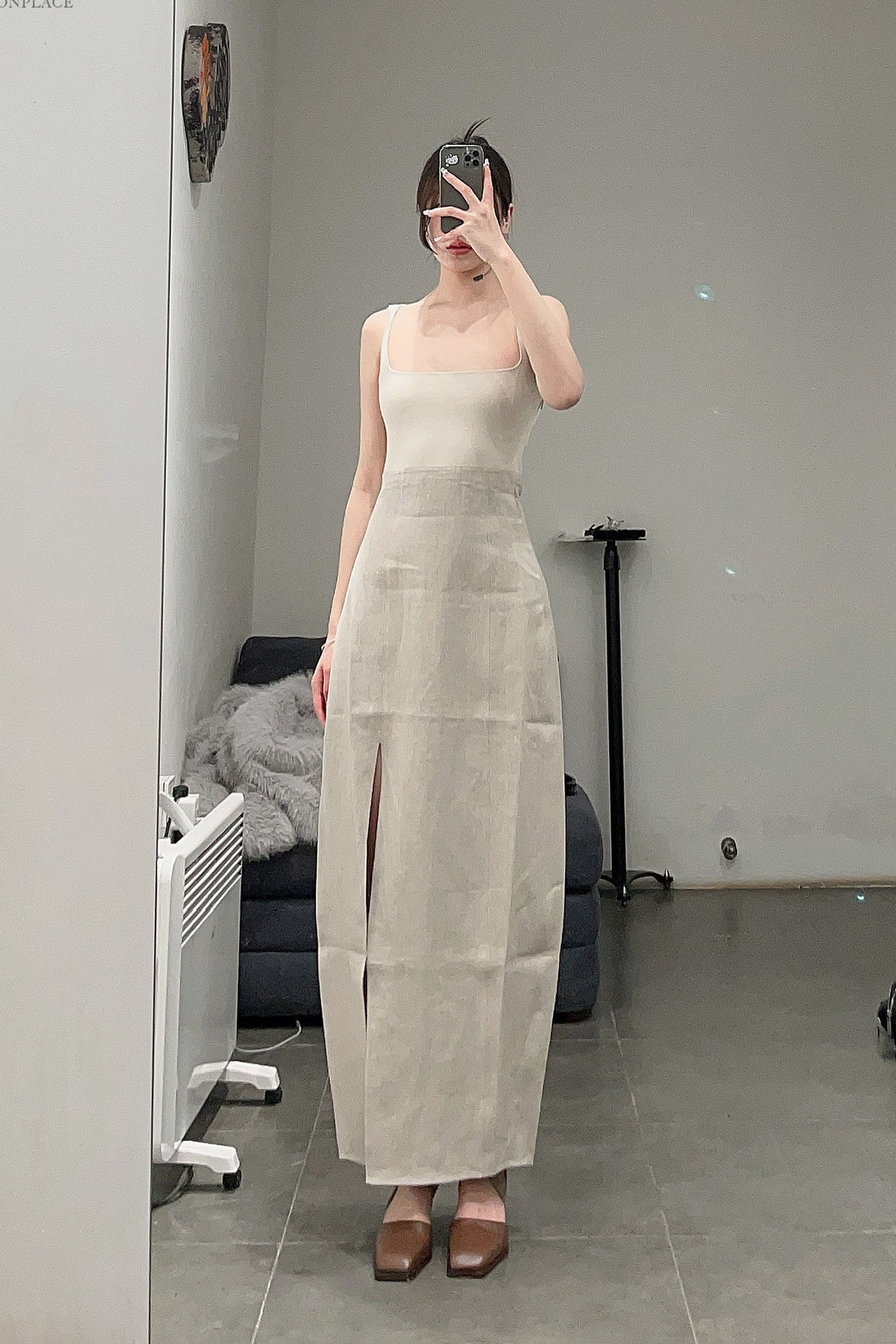 SWAYING/KNIT knitting stitching vest skirt SW23SS2L18 meters gray/linen PS56 - Image 12