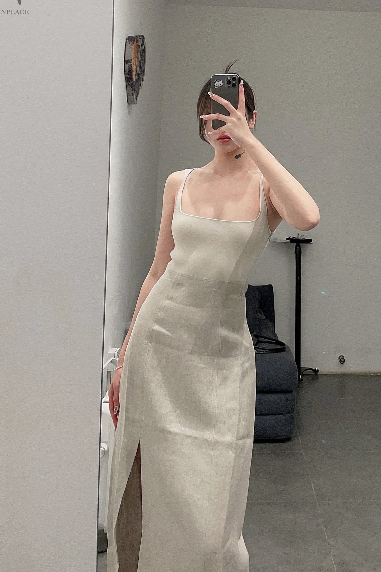 SWAYING/KNIT knitting stitching vest skirt SW23SS2L18 meters gray/linen PS56 - Image 15