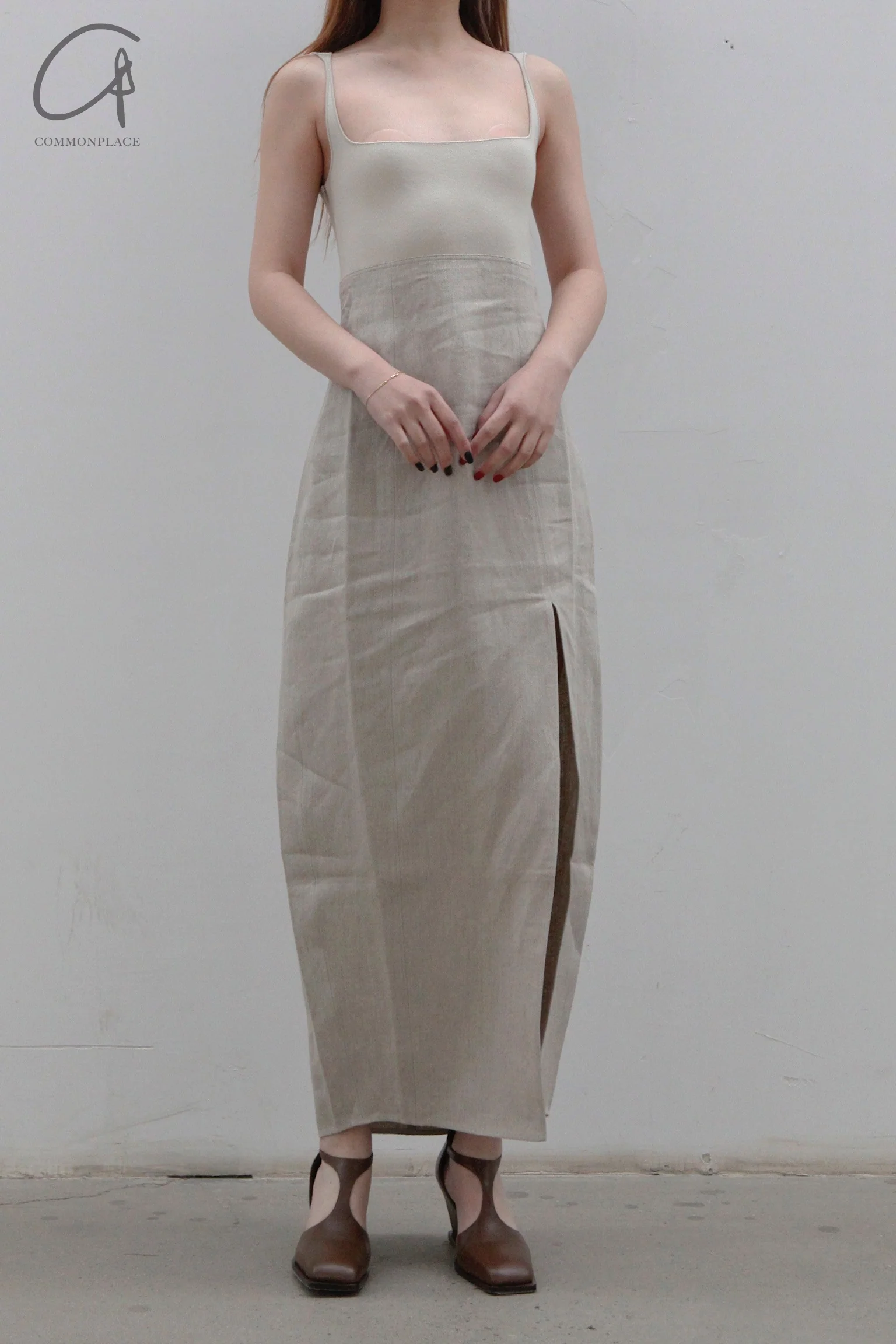 SWAYING/KNIT knitting stitching vest skirt SW23SS2L18 meters gray/linen PS56 - Image 3