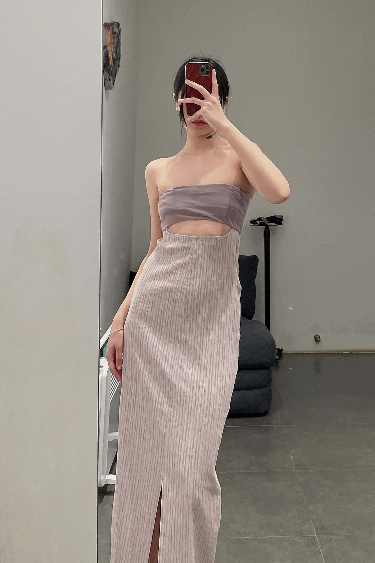 Un Morceau Bandeau Cutout Detail Cocoon Dress UM221LS09 Purple/Grey PUM28 - Image 15