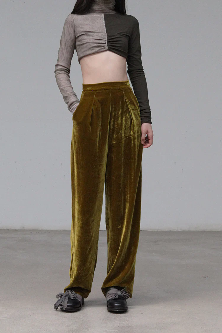 Un Morceau Double Lace Colorblock Turtleneck Short Top UM-UM212SZ11-HFJL Grey/Army Green PUM16 - Image 2