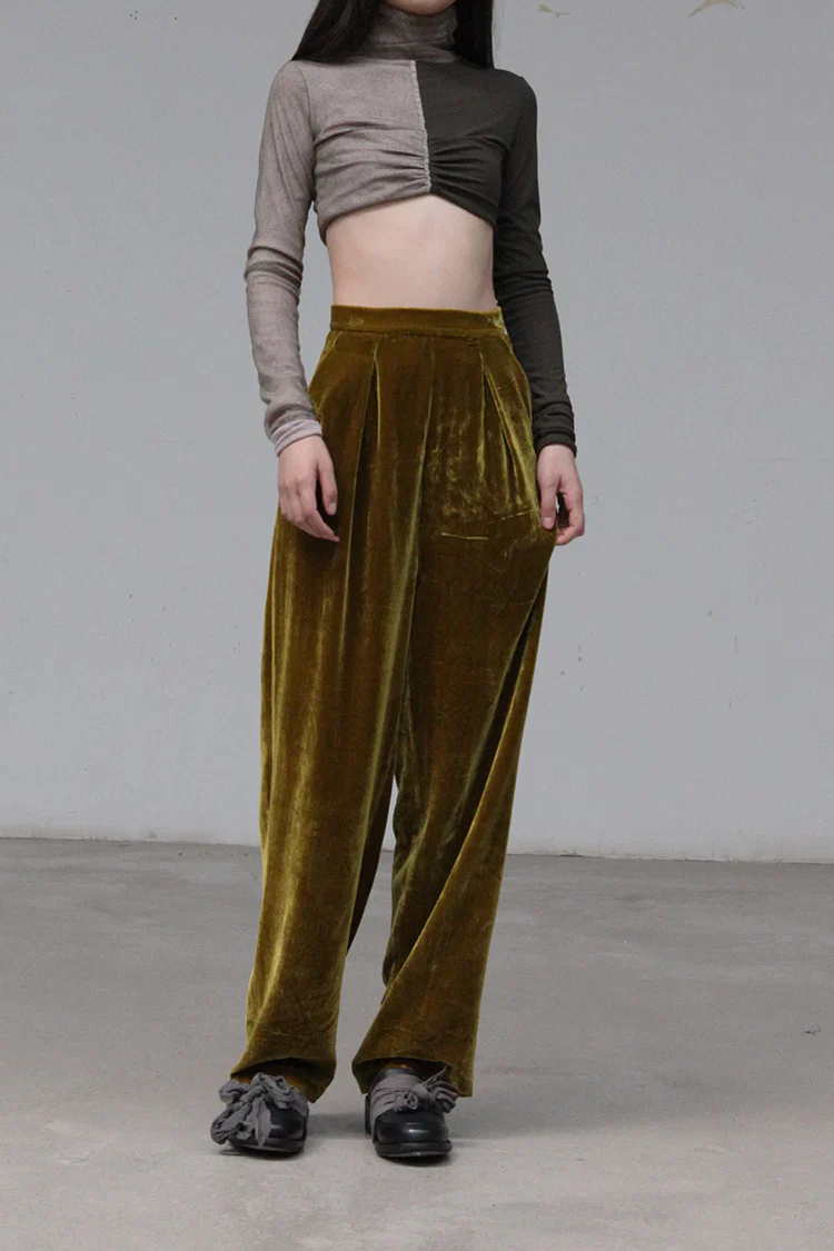 Un Morceau Double Lace Colorblock Turtleneck Short Top UM-UM212SZ11-HFJL Grey/Army Green PUM16 - Image 3