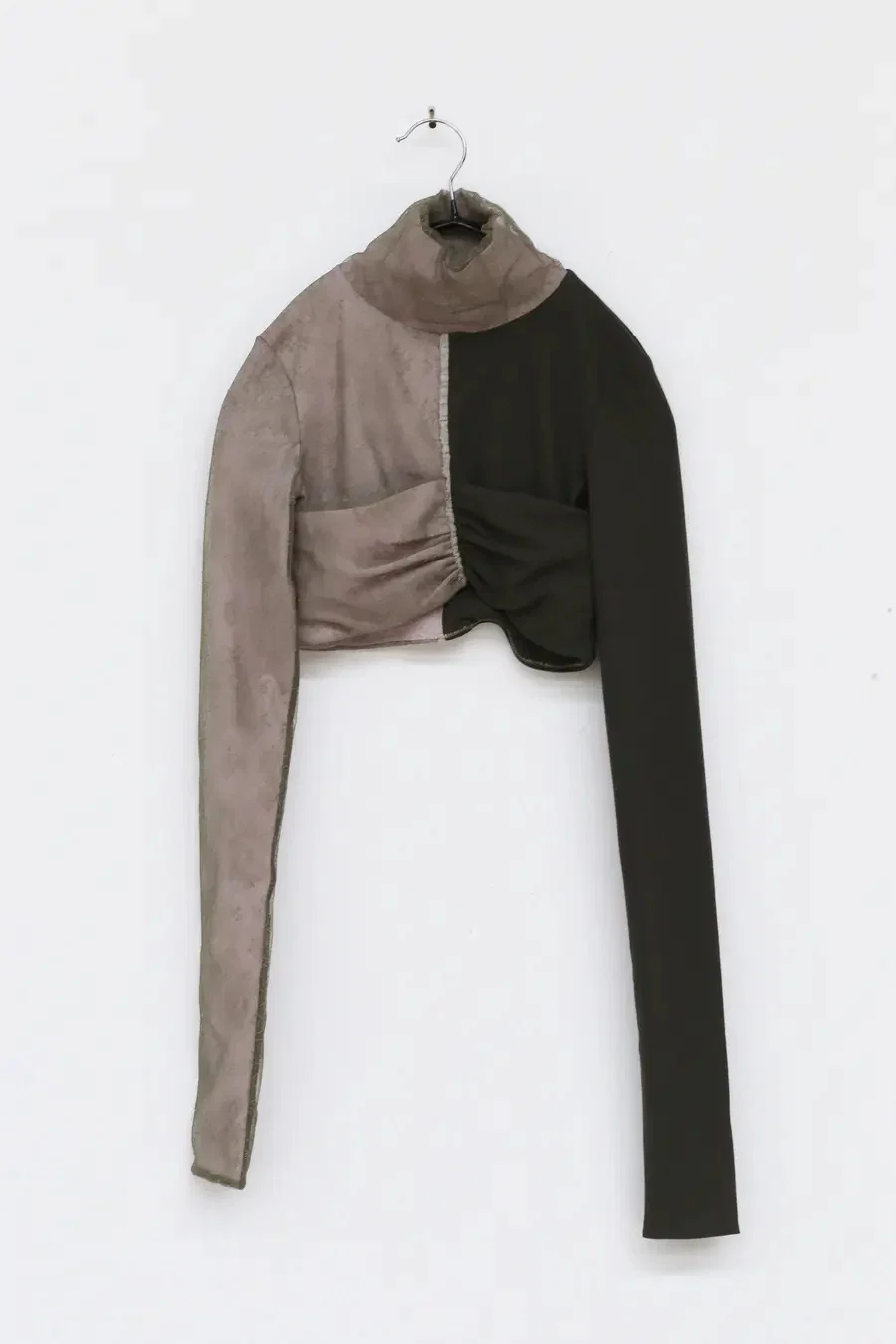 Un Morceau Double Lace Colorblock Turtleneck Short Top UM-UM212SZ11-HFJL Grey/Army Green PUM16 - Image 5