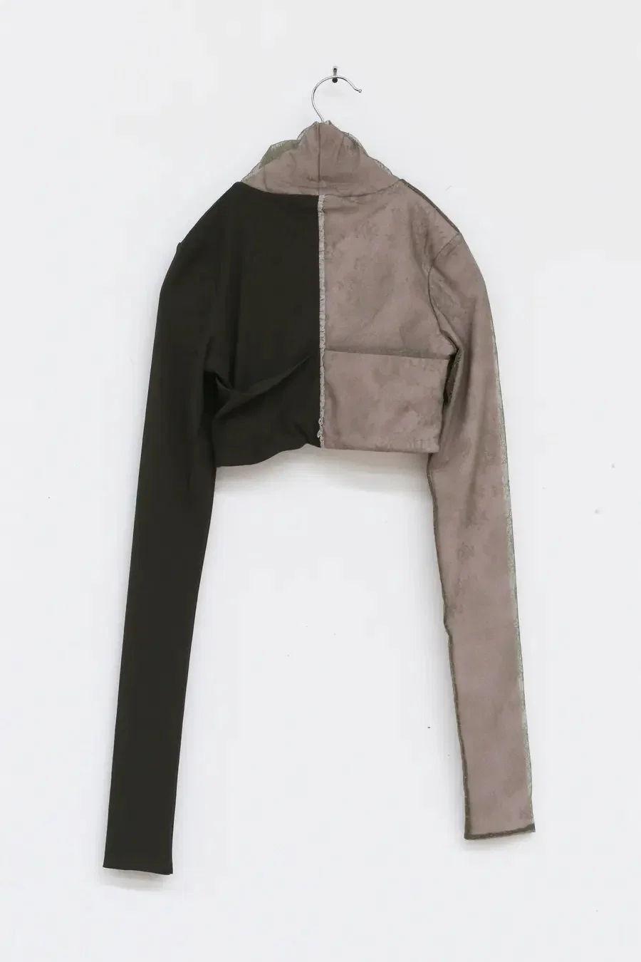 Un Morceau Double Lace Colorblock Turtleneck Short Top UM-UM212SZ11-HFJL Grey/Army Green PUM16 - Image 9