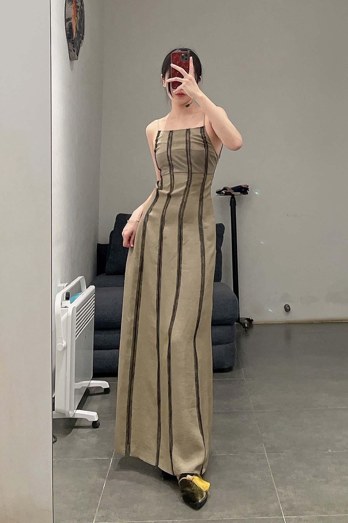 Un Morceau Lace Patchwork Acetate Slip Dress UM221LS04 Khaki/Bean Green - Image 12