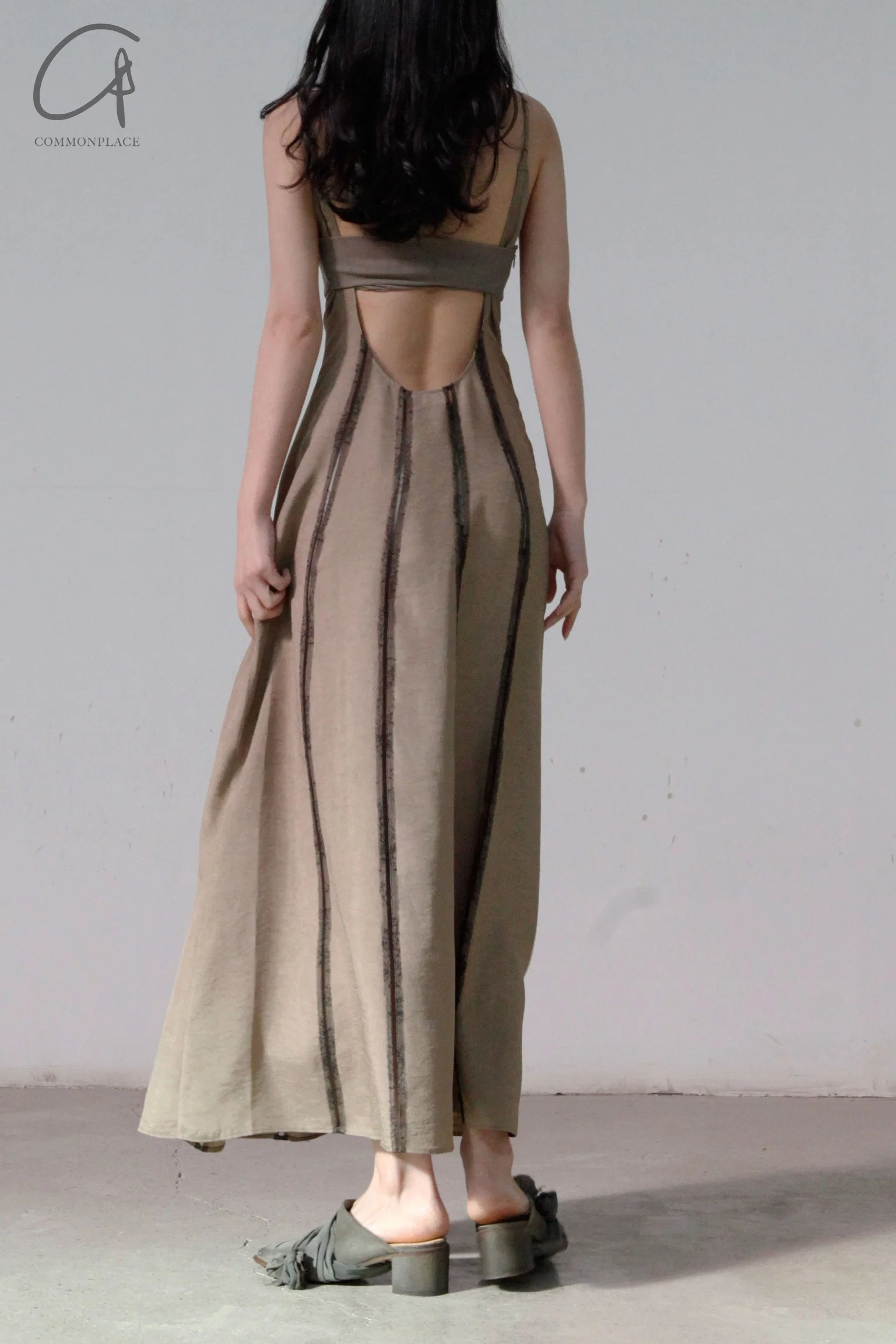 Un Morceau Lace Patchwork Acetate Slip Dress UM221LS04 Khaki/Bean Green - Image 5
