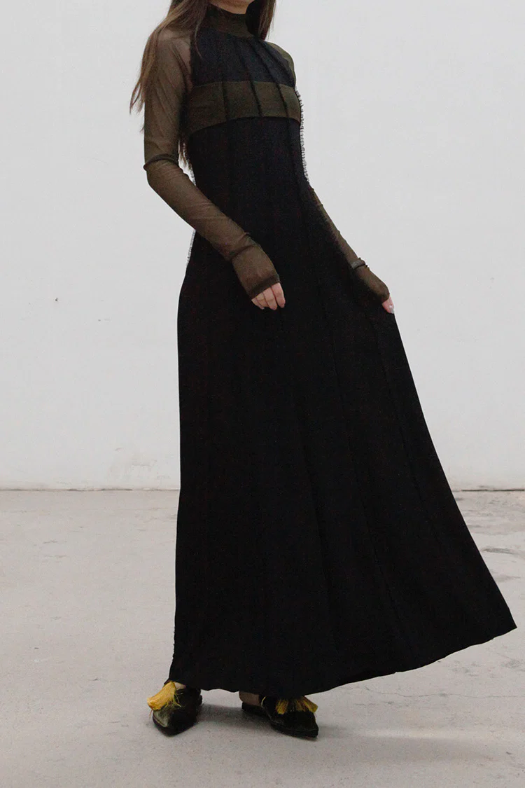 Un Morceau Raglan High Collar Chest Stitching Dress UM212LS08 PUM12 - Image 2
