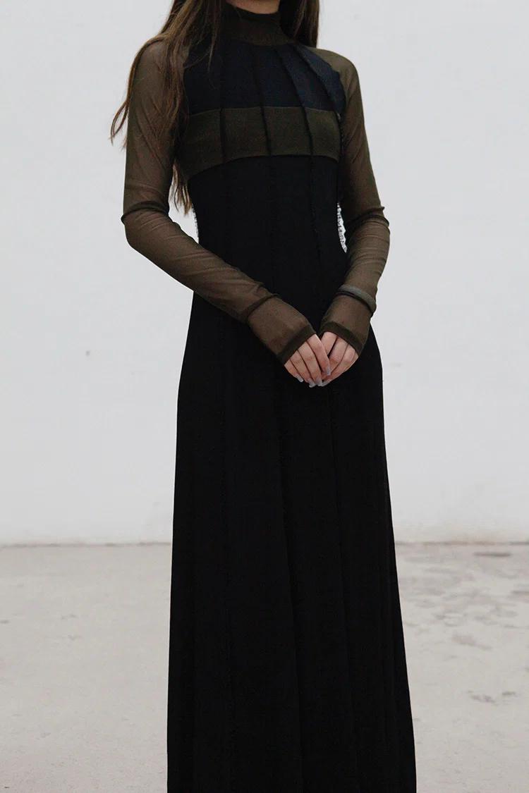 Un Morceau Raglan High Collar Chest Stitching Dress UM212LS08 PUM12 - Image 3
