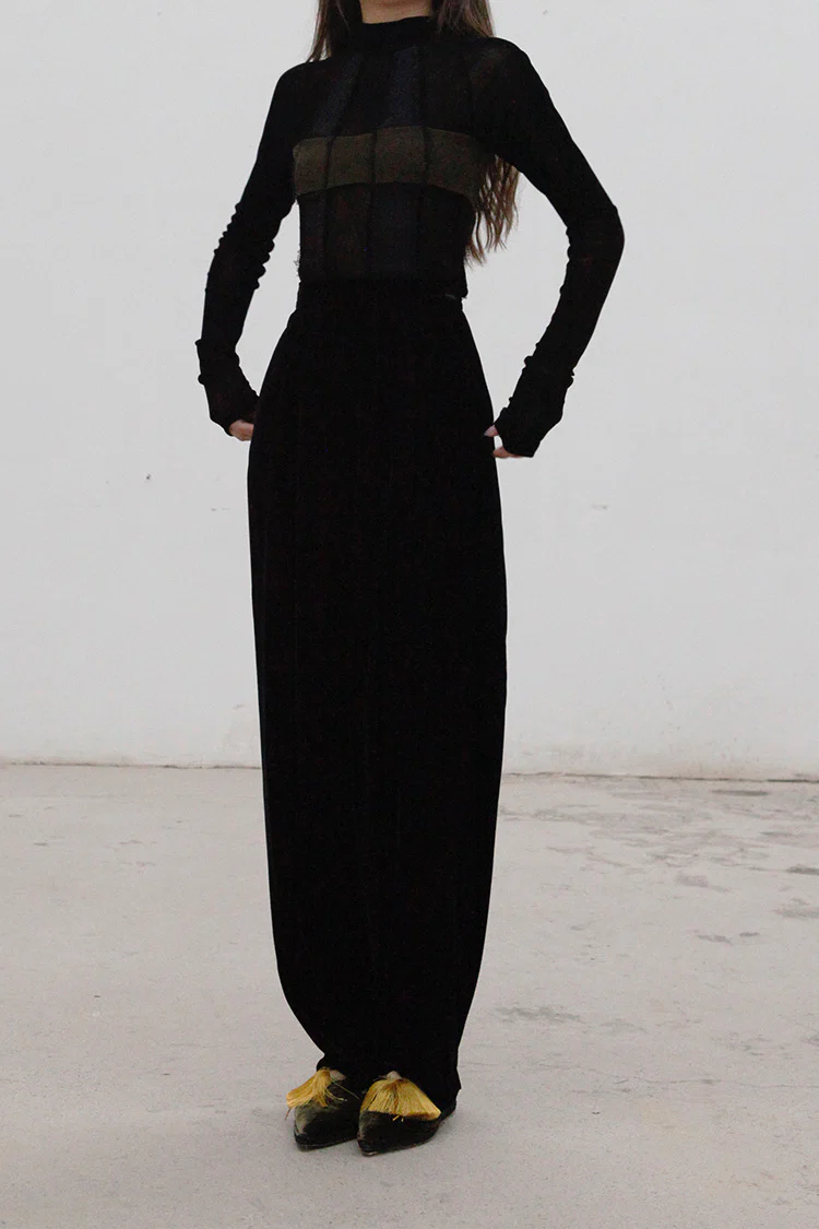 Un Morceau Velvet High Waist Straight Pants UM212XZ05 Black PUM15 - Image 10