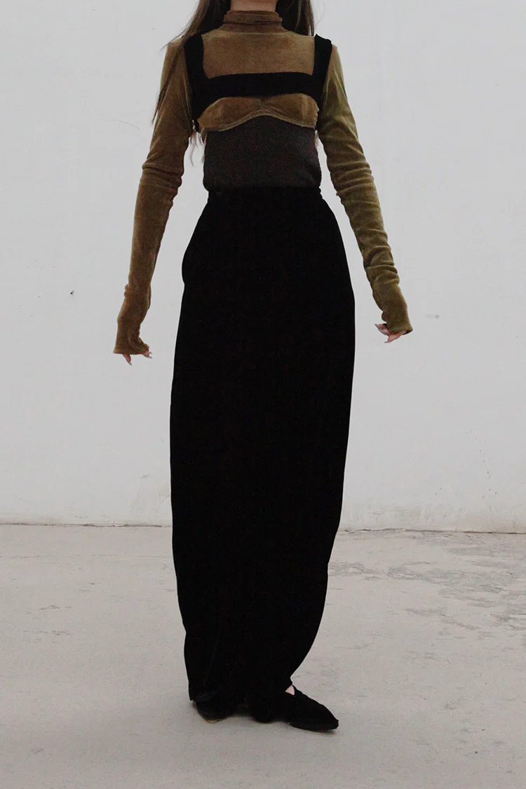 Un Morceau Velvet High Waist Straight Pants UM212XZ05 Black PUM15 - Image 11