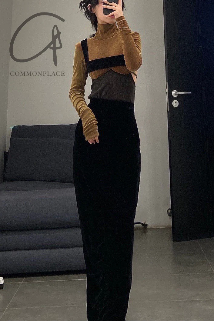 Un Morceau Velvet High Waist Straight Pants UM212XZ05 Black PUM15 - Image 17