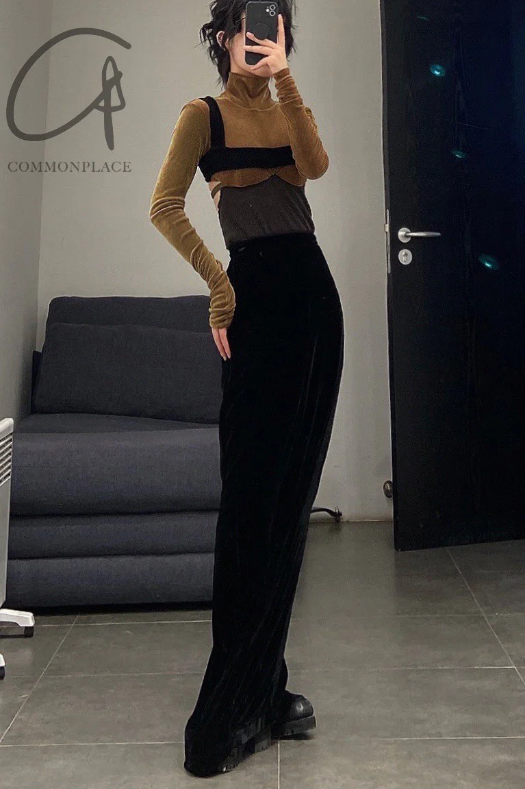 Un Morceau Velvet High Waist Straight Pants UM212XZ05 Black PUM15 - Image 18