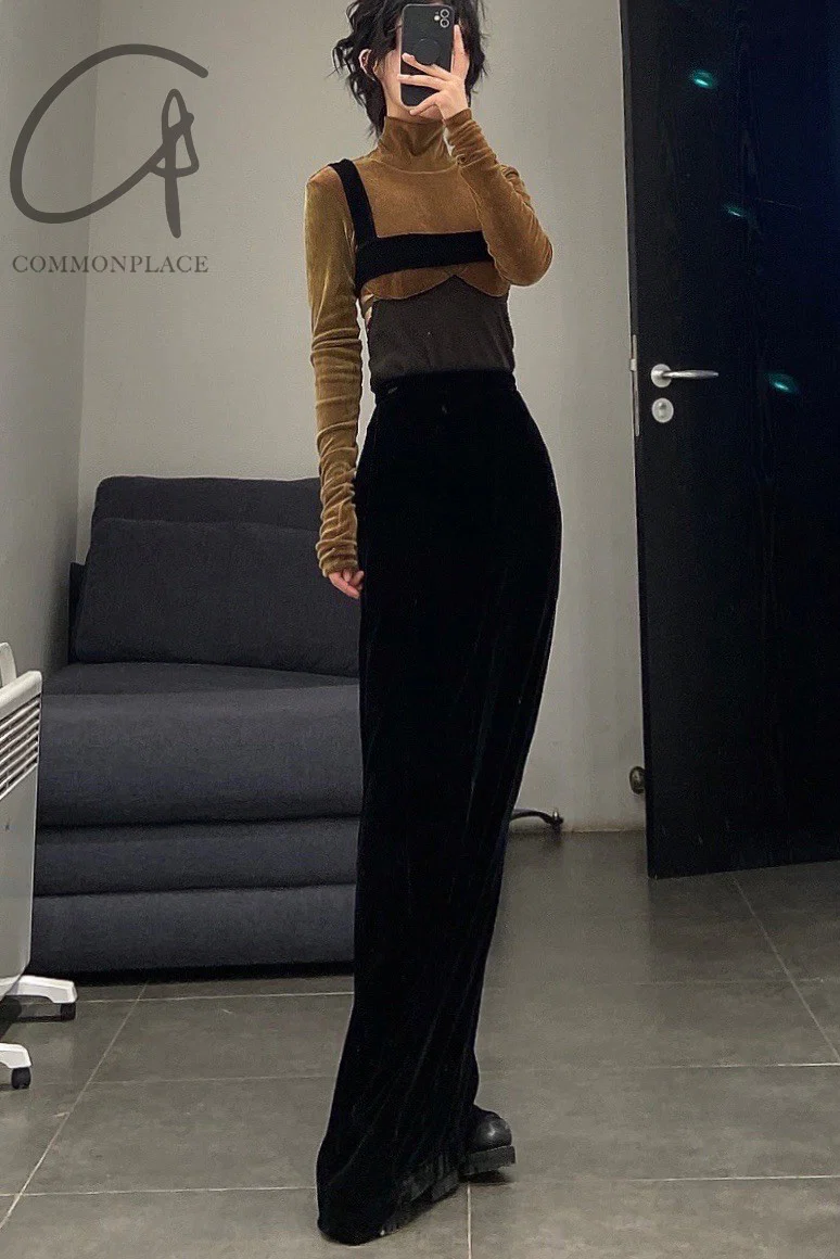 Un Morceau Velvet High Waist Straight Pants UM212XZ05 Black PUM15 - Image 19