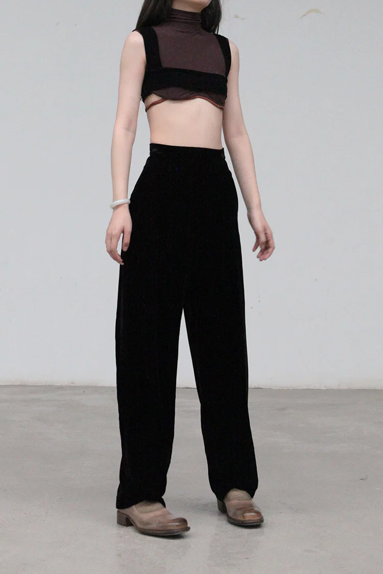 Un Morceau Velvet High Waist Straight Pants UM212XZ05 Black PUM15 - Image 2