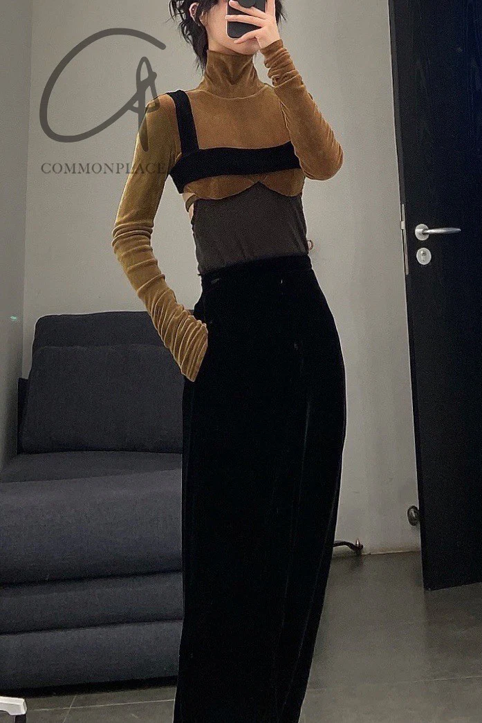 Un Morceau Velvet High Waist Straight Pants UM212XZ05 Black PUM15 - Image 20