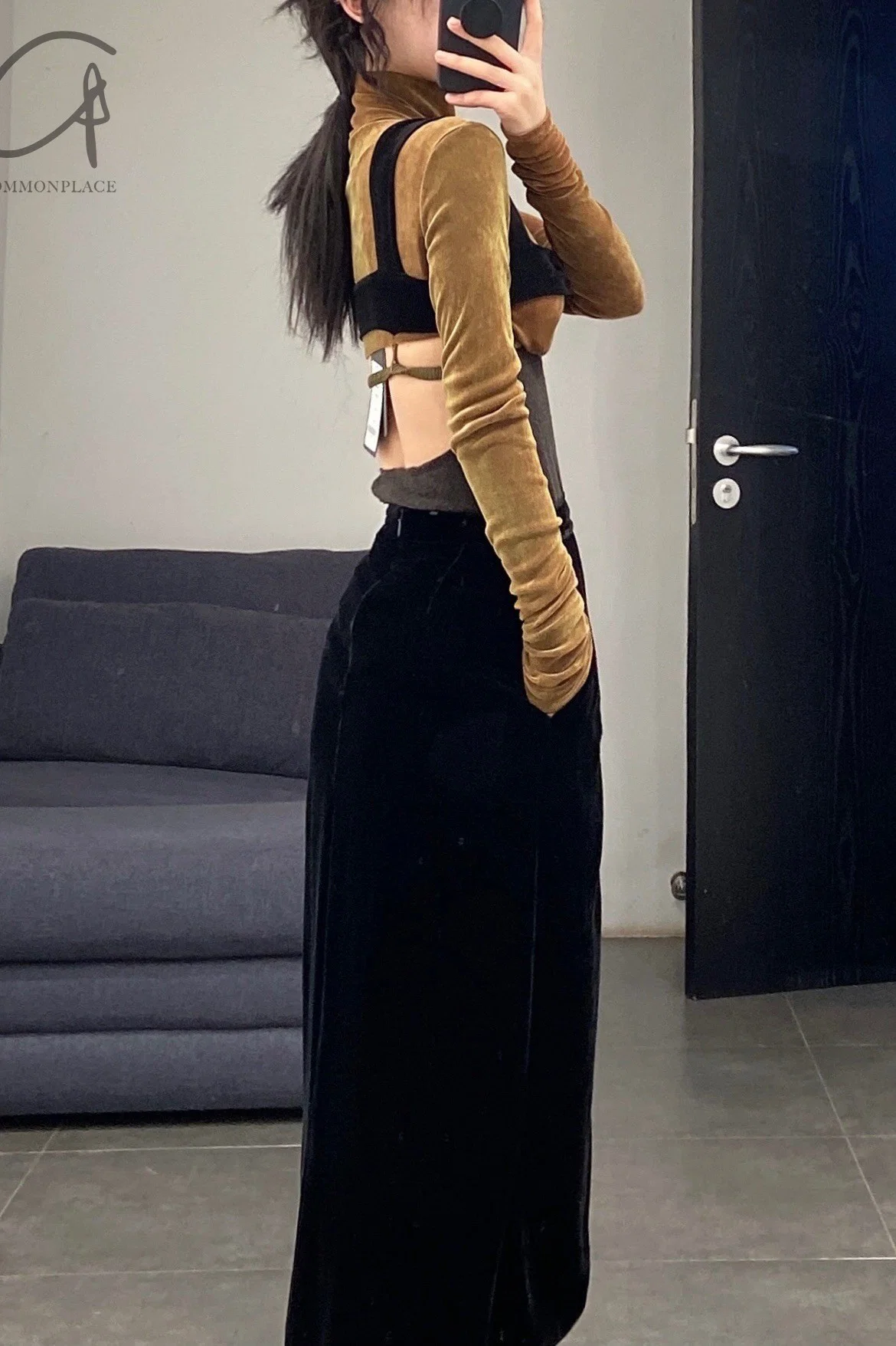 Un Morceau Velvet High Waist Straight Pants UM212XZ05 Black PUM15 - Image 21