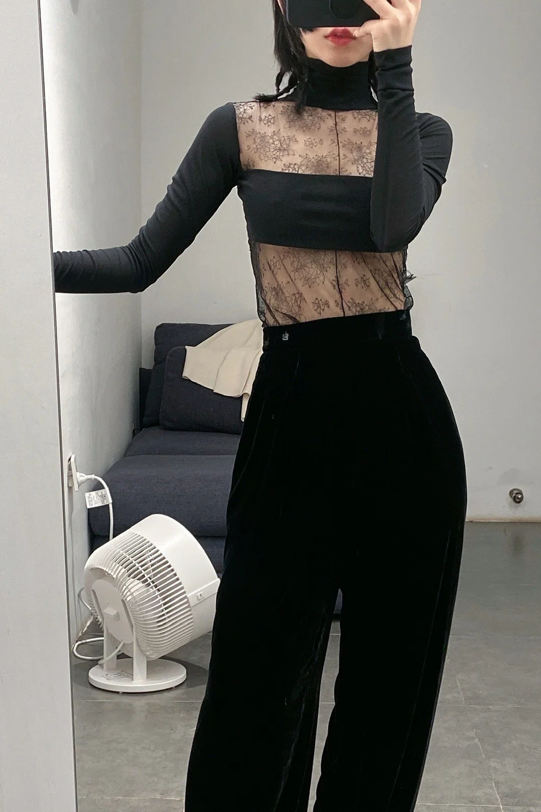Un Morceau Velvet High Waist Straight Pants UM212XZ05 Black PUM15 - Image 22