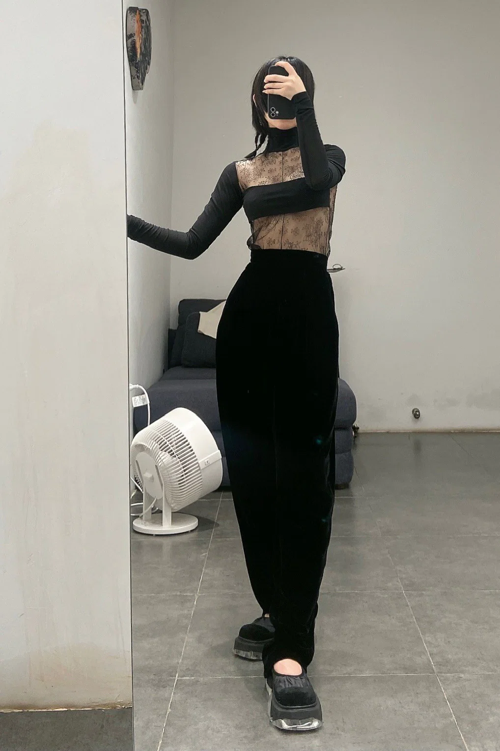 Un Morceau Velvet High Waist Straight Pants UM212XZ05 Black PUM15 - Image 24