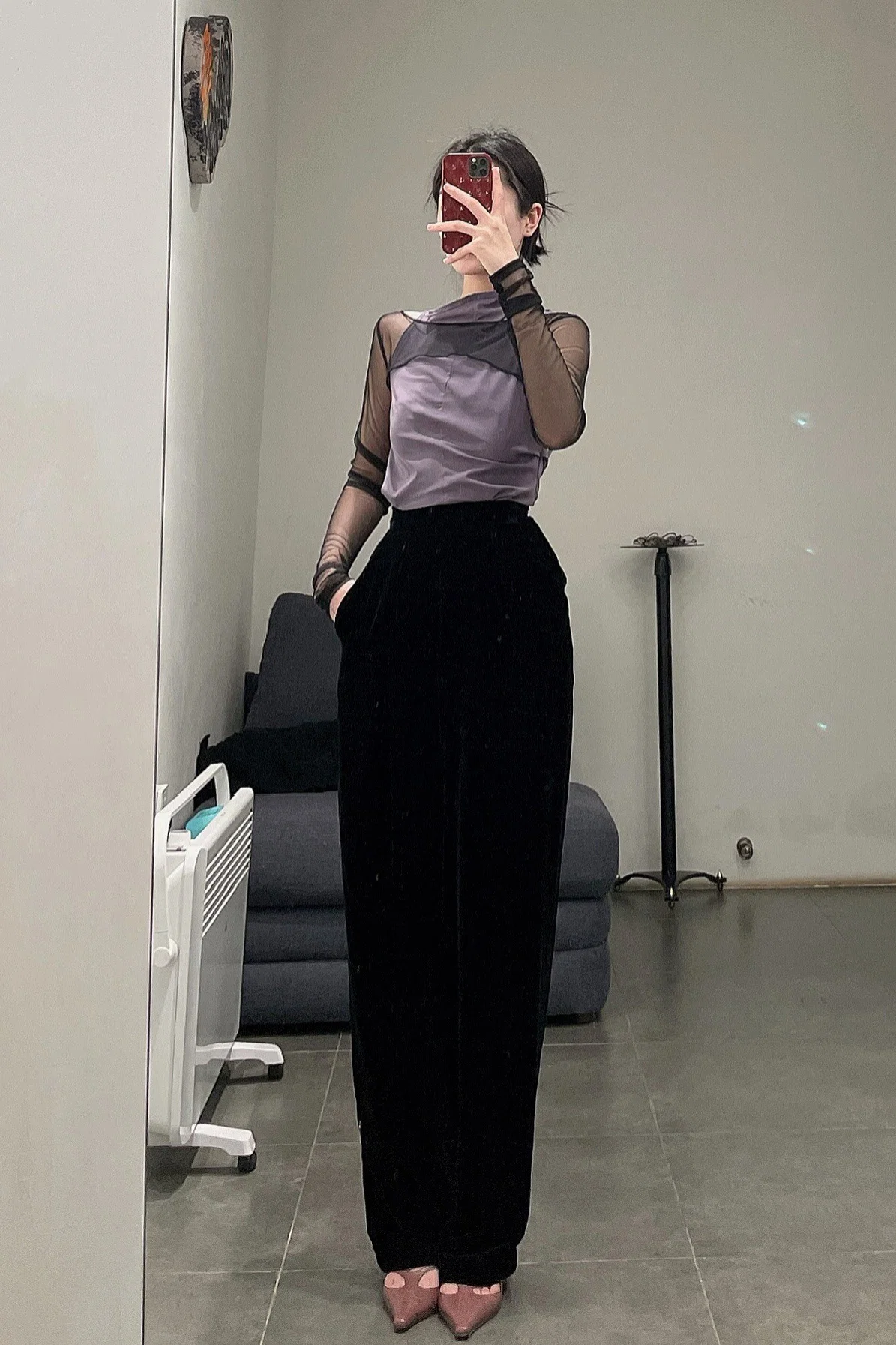 Un Morceau Velvet High Waist Straight Pants UM212XZ05 Black PUM15 - Image 25