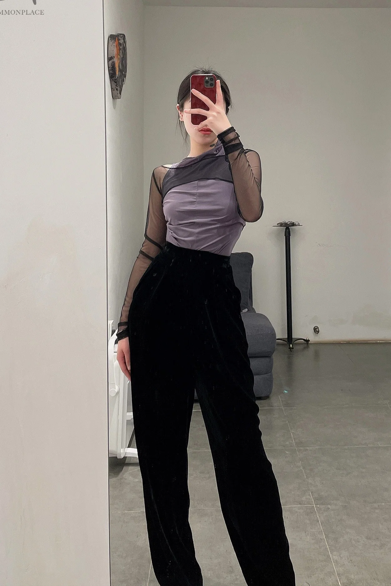 Un Morceau Velvet High Waist Straight Pants UM212XZ05 Black PUM15 - Image 26