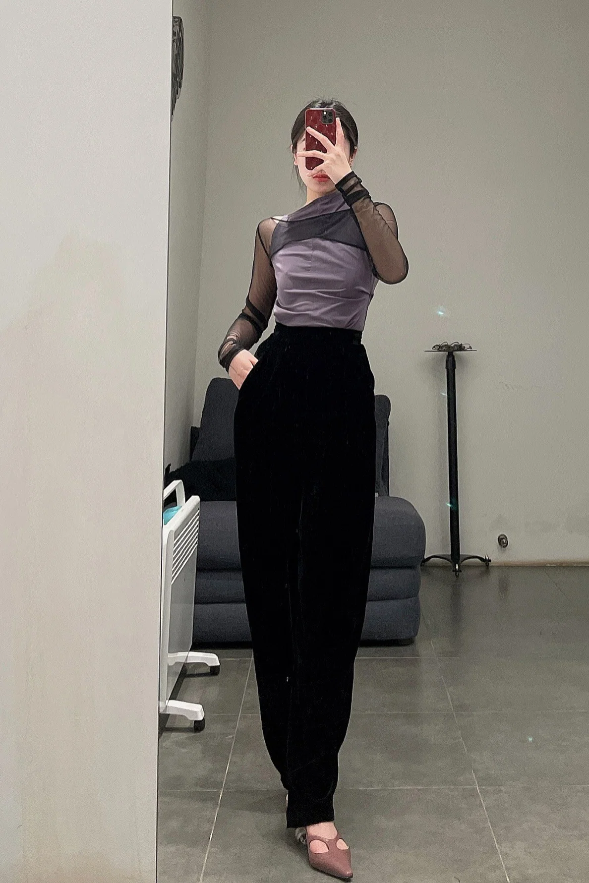 Un Morceau Velvet High Waist Straight Pants UM212XZ05 Black PUM15 - Image 27