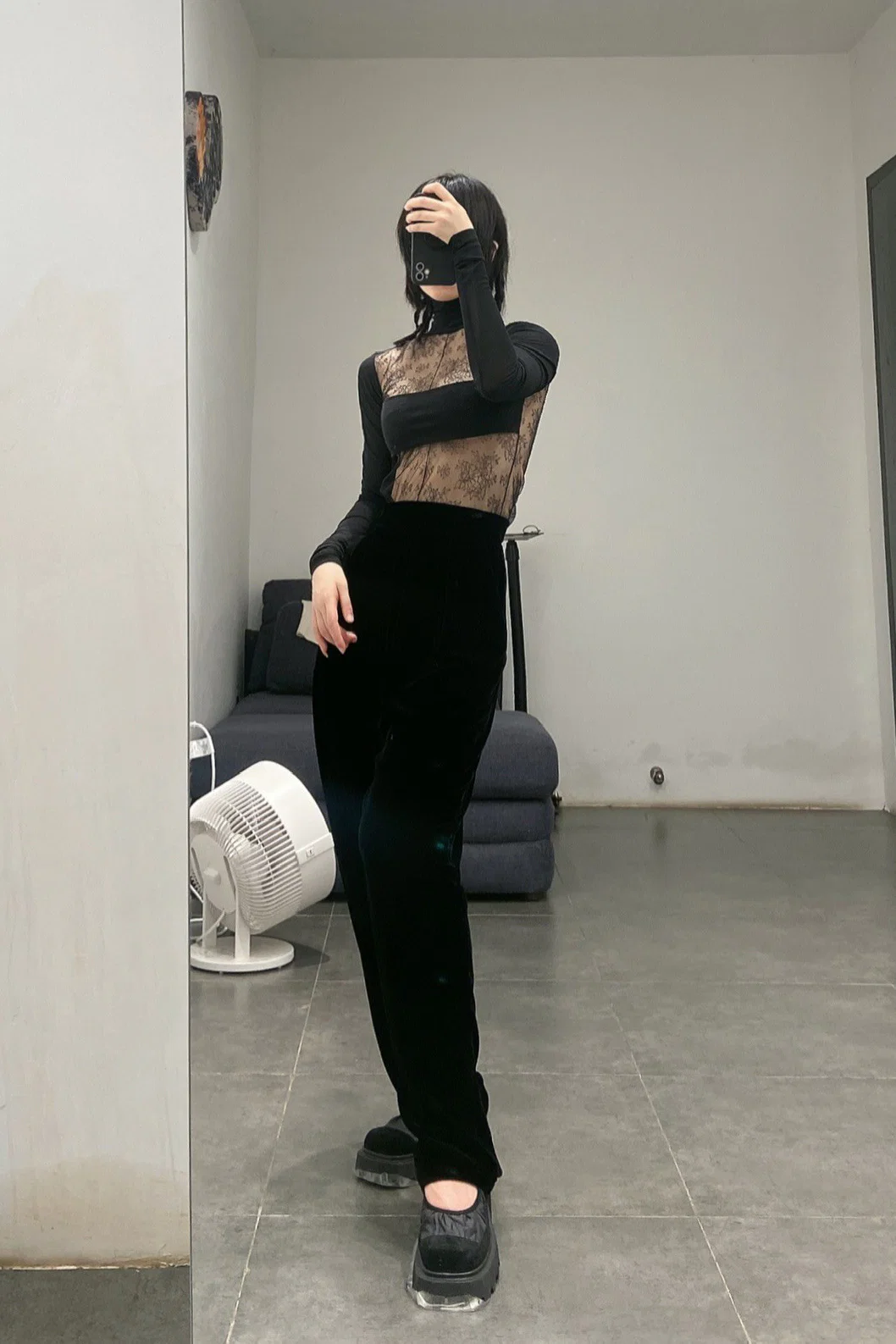 Un Morceau Velvet High Waist Straight Pants UM212XZ05 Black PUM15 - Image 28