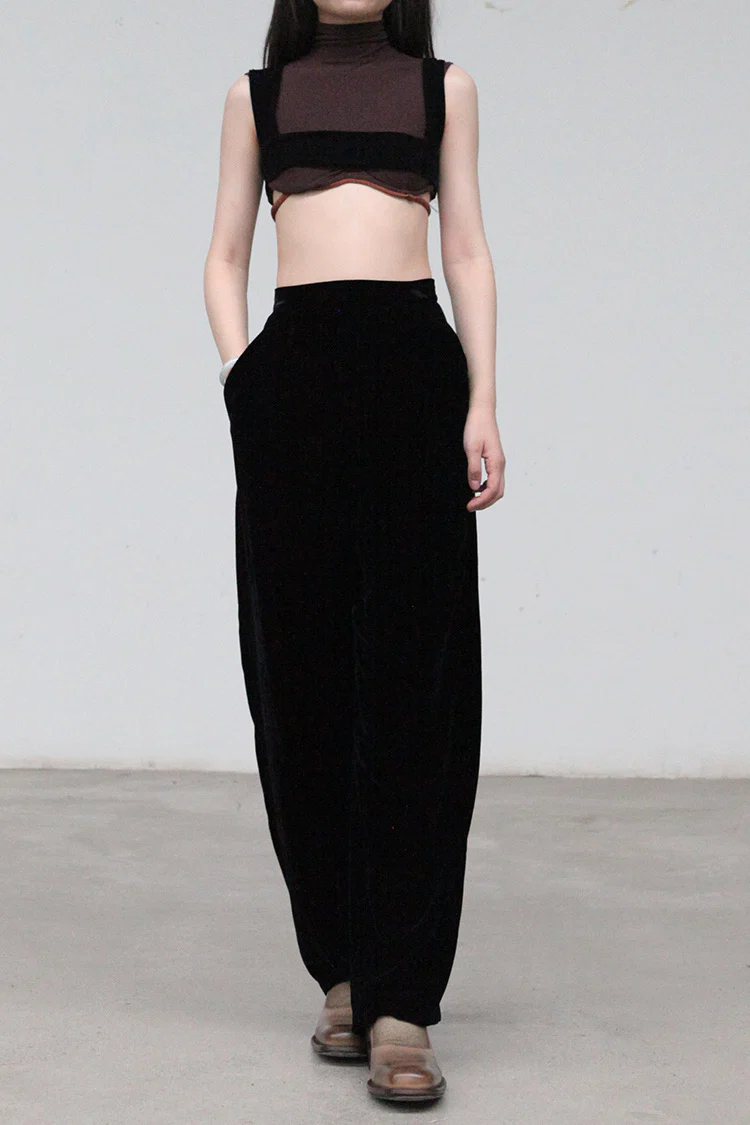 Un Morceau Velvet High Waist Straight Pants UM212XZ05 Black PUM15 - Image 3