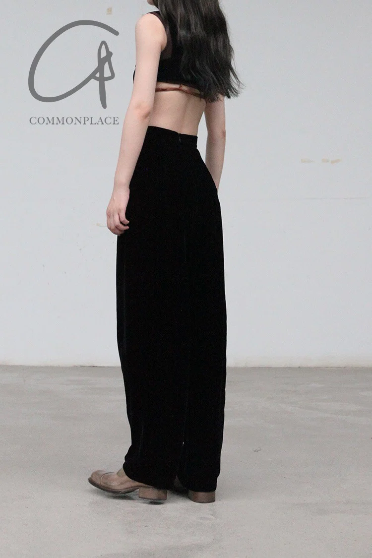 Un Morceau Velvet High Waist Straight Pants UM212XZ05 Black PUM15 - Image 5