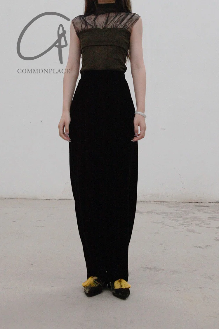 Un Morceau Velvet High Waist Straight Pants UM212XZ05 Black PUM15 - Image 7