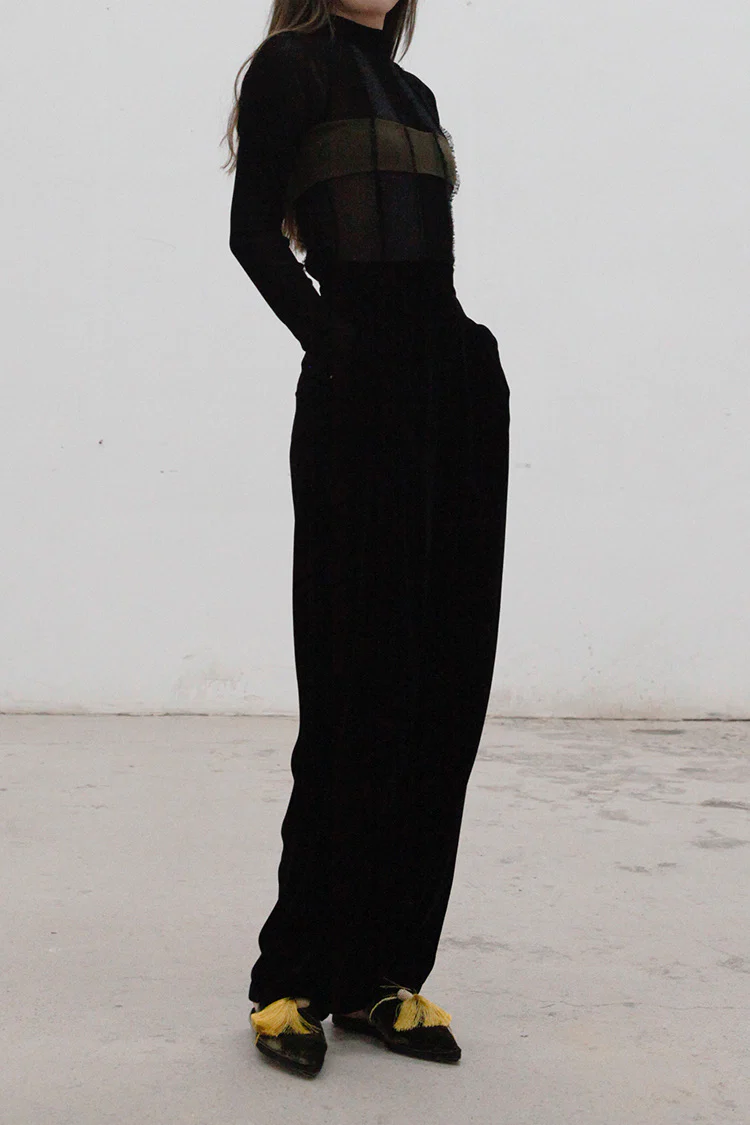 Un Morceau Velvet High Waist Straight Pants UM212XZ05 Black PUM15 - Image 8