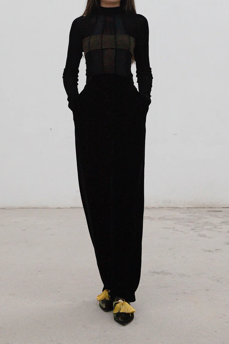 Un Morceau Velvet High Waist Straight Pants UM212XZ05 Black PUM15 - Image 9