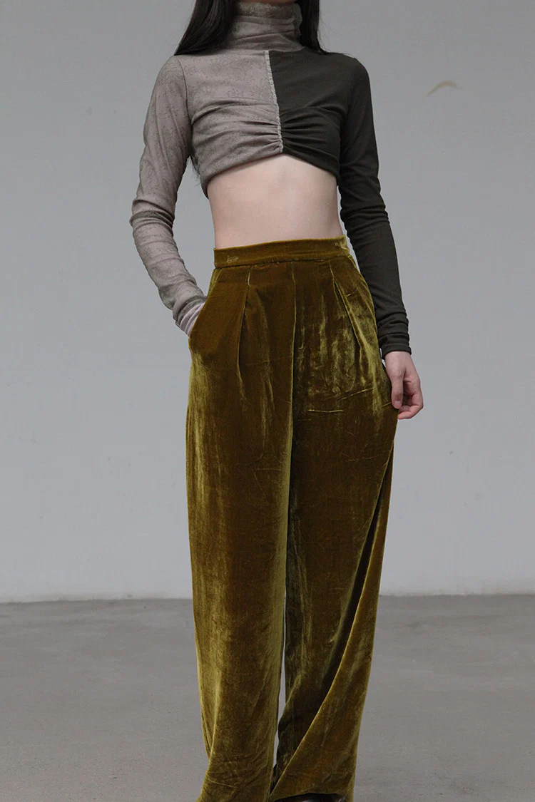 Un Morceau Velvet High Waist Straight Pants UM212XZ06 Grass Green PUM15 - Image 3