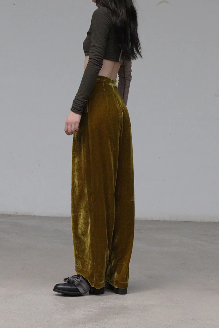 Un Morceau Velvet High Waist Straight Pants UM212XZ06 Grass Green PUM15 - Image 4