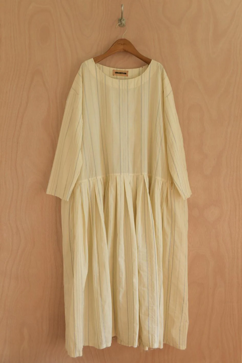 UNISECON 25 Spring/Summer Round Neck Asymmetric Pleated Dress USC-U11W48-MIBAI Beige USC-U11W50 - Image 5
