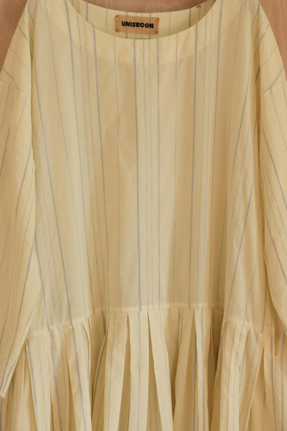 UNISECON 25 Spring/Summer Round Neck Asymmetric Pleated Dress USC-U11W48-MIBAI Beige USC-U11W50 - Image 7