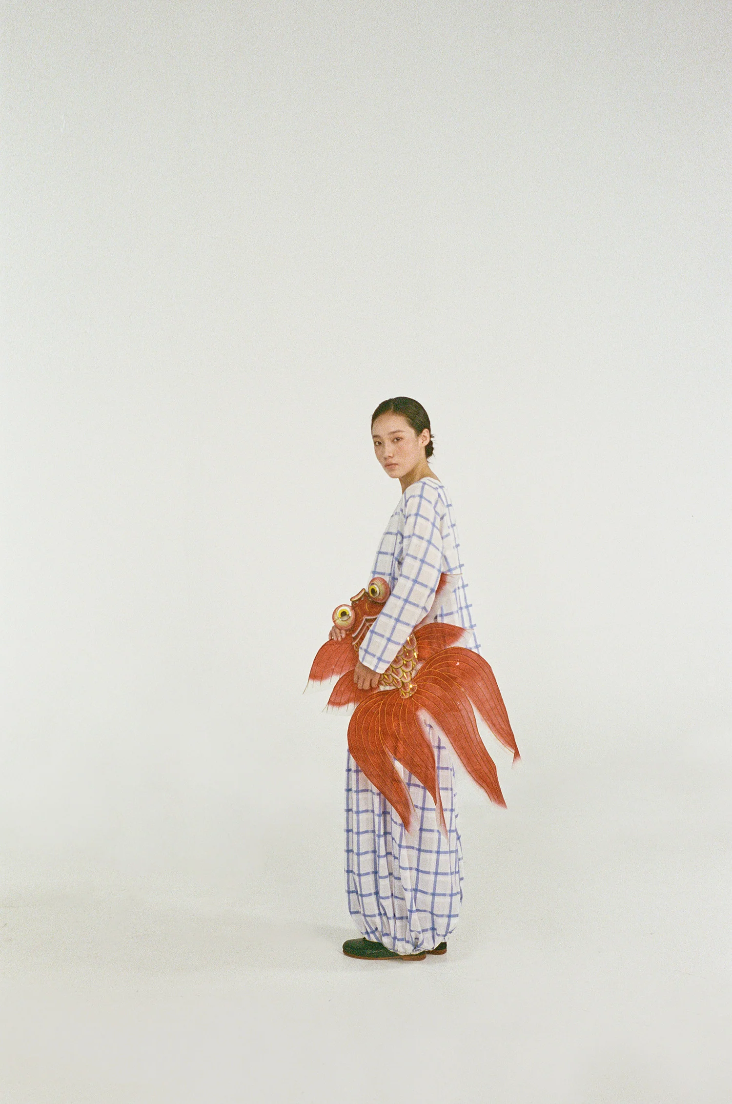 UNISECON SS26 Round Neck Long Sleeve Pleated Top / Oversized Tulip Skirt / Pleated Lantern Pants USC-U13W12-WHITE&BLUE Pants (U13W10) - Image 10
