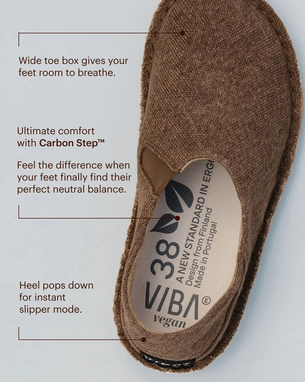 VIBAe Portuguese handmade ZUMA linen shoes, designed for comfort, durability, and lightweight. Honest VIBA-ZUMA Linen-OB Oak Brown (ZUMA Linen) - Image 6