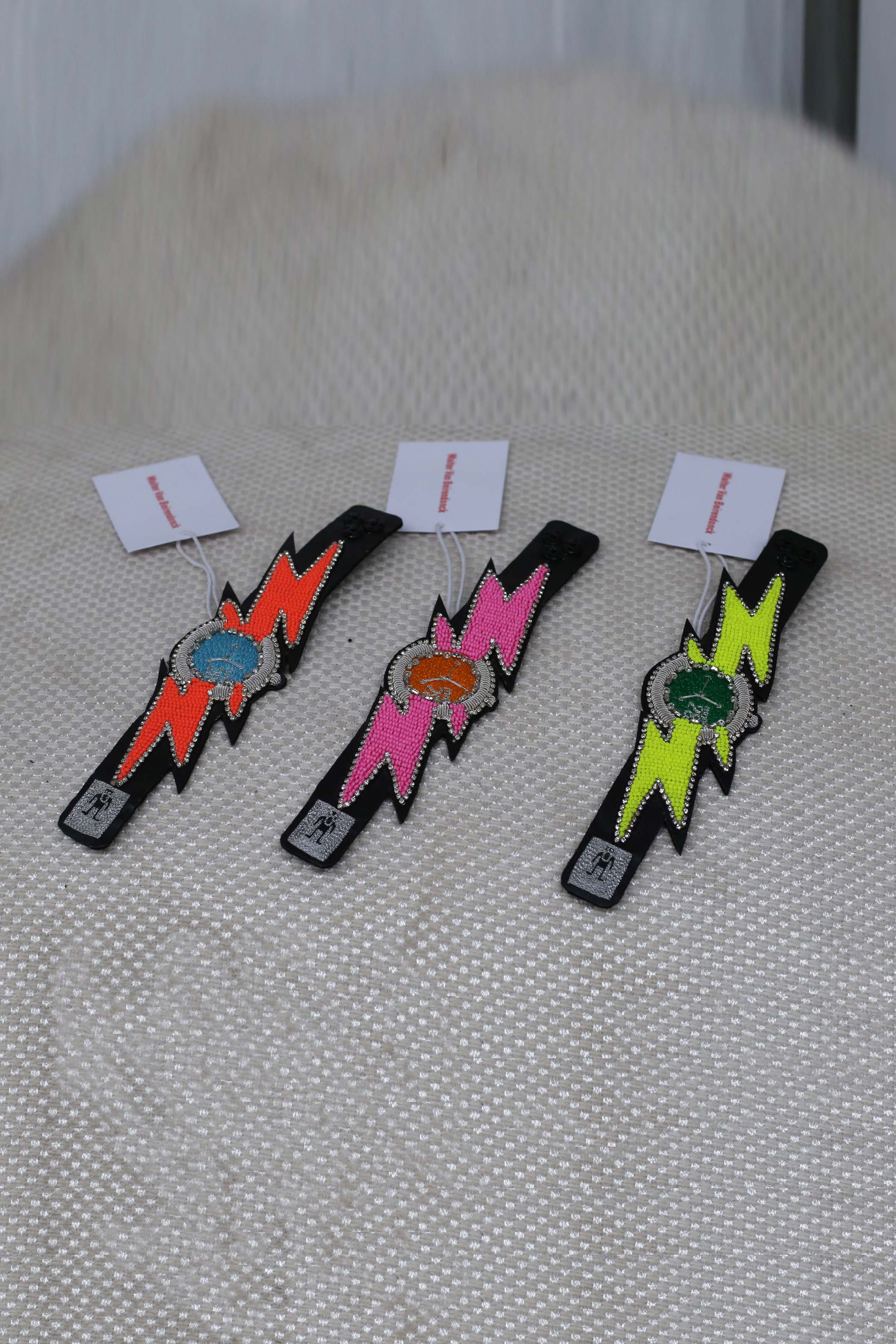 Walter Van Beirendonck embroidered bracelet 9010 pink PWVB4 - Image 4