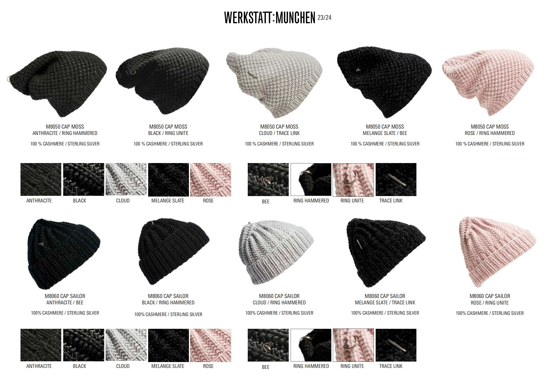 WERKSTATT MUNCHEN cashmere hat M8011 BE BL PWM3 black sterling silver bee - Image 6