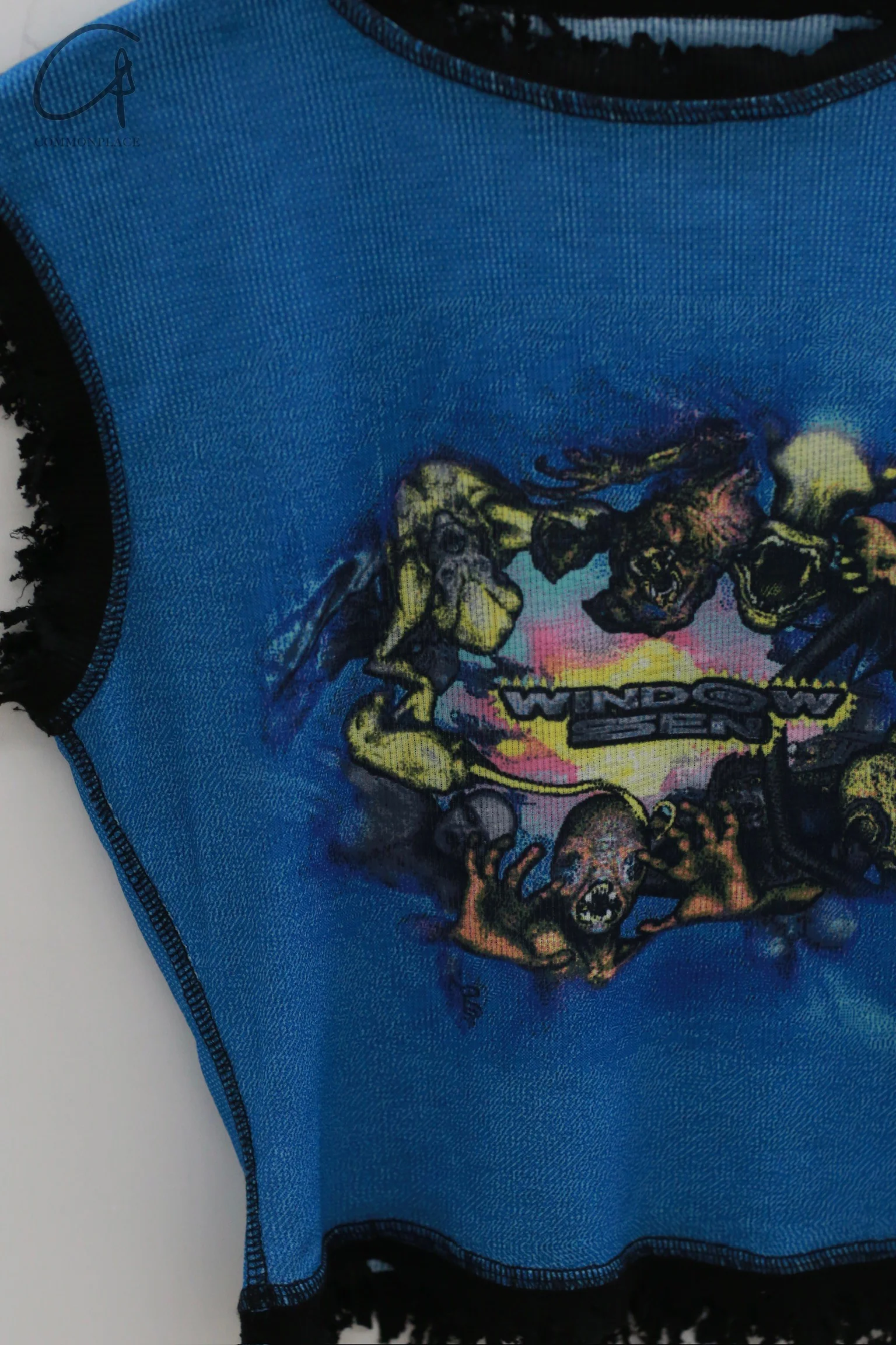 windowsen destroyed pattern collar top WDS-24T016-LAN blue - Image 3