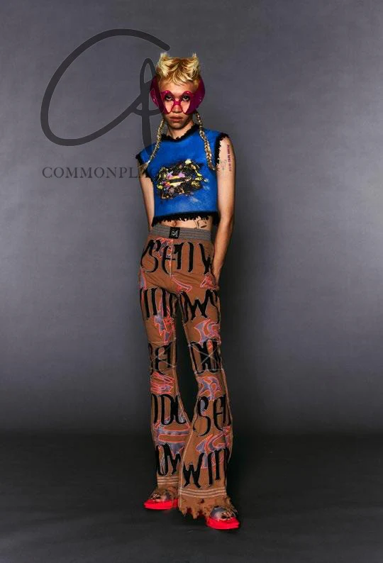 windowsen destroyed pattern collar top WDS-24T016-LAN blue - Image 5