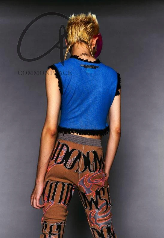 windowsen destroyed pattern collar top WDS-24T016-LAN blue - Image 6