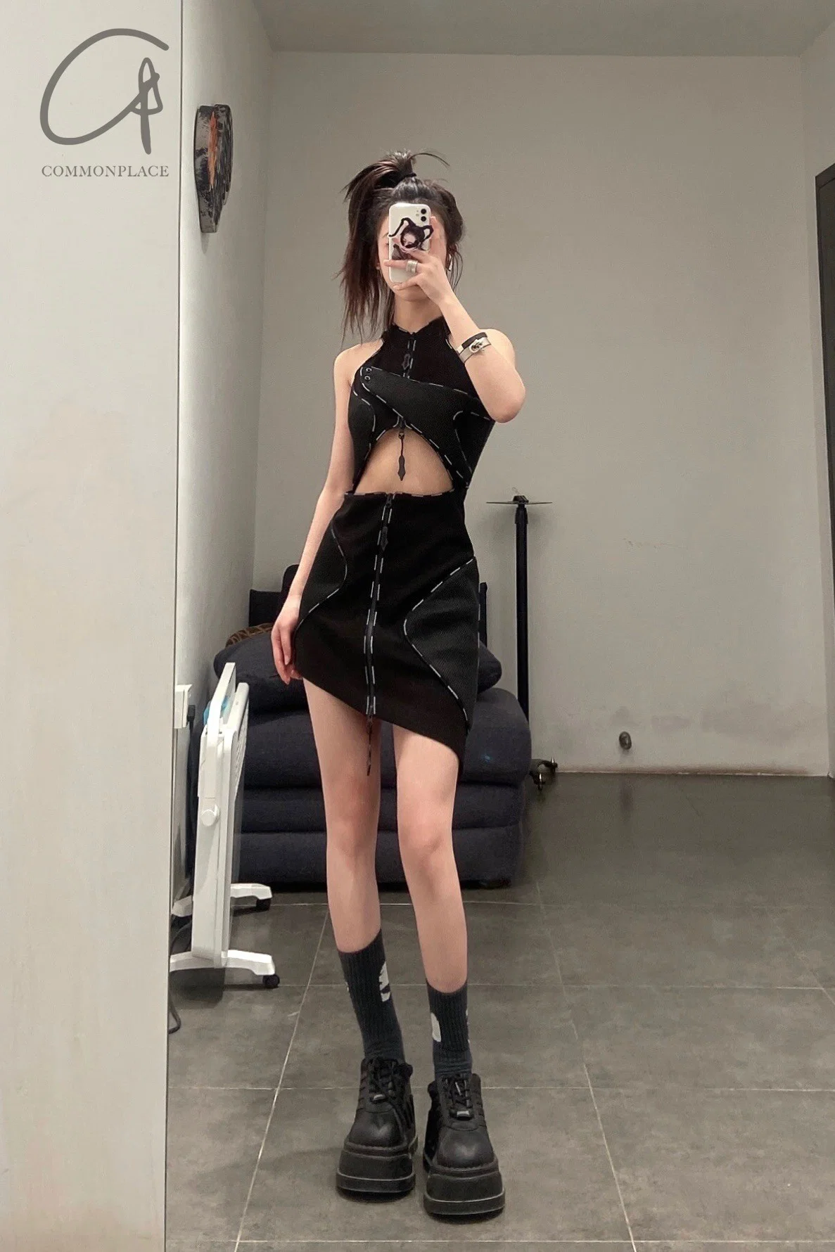 WINDOWSEN Mesh Colorblock Dress SS22D004BK - Image 11