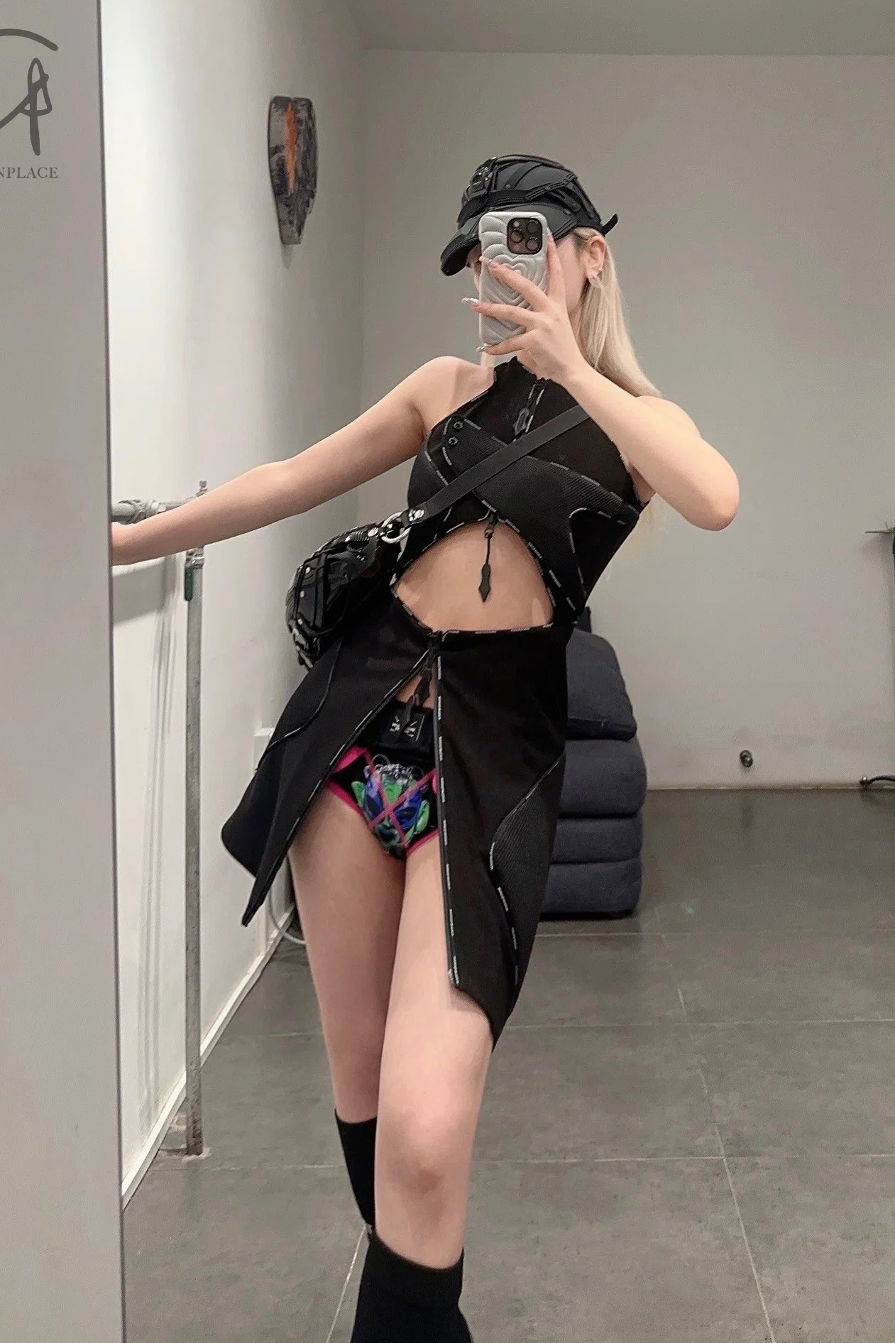 WINDOWSEN Mesh Colorblock Dress SS22D004BK - Image 6