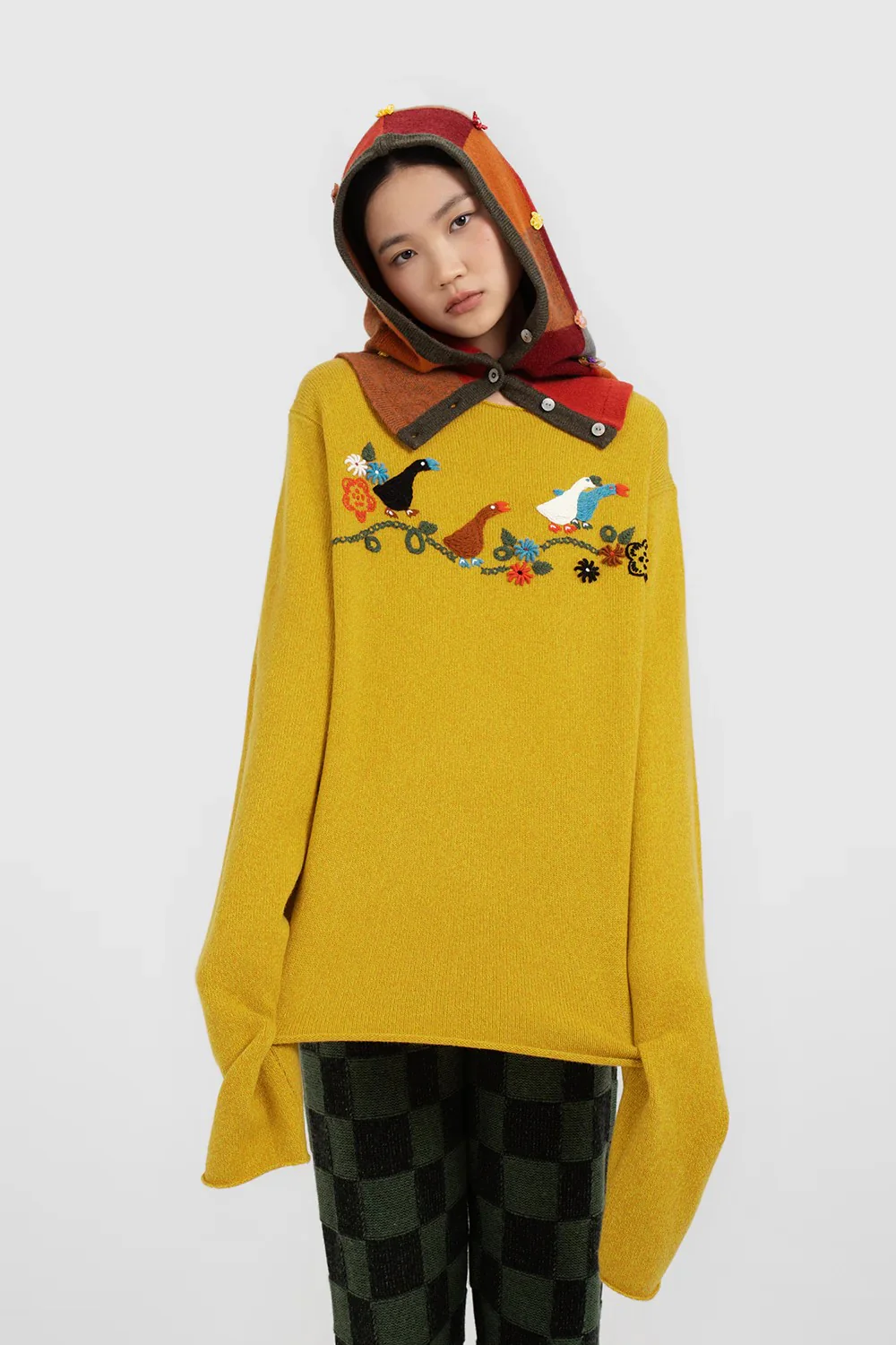 YANYAN KNITS 2025 Fall/Winter Plaid Hooded Top YYK-YYW24-1732-CHENG Orange - Image 9