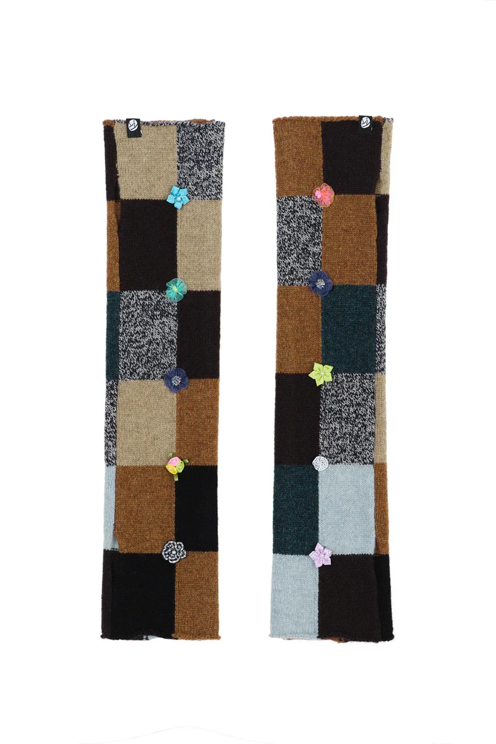 YANYAN KNITS 24 Autumn and Winter Plaid Ribbon Arm Warmer YYK-YYW24-1811-KF Plaid - Image 5