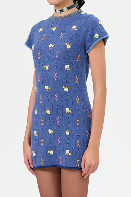 YANYAN KNITS 24 Autumn and Winter Short Sleeve Dress YYK-YYW24-0022-LAN Blue - Image 2