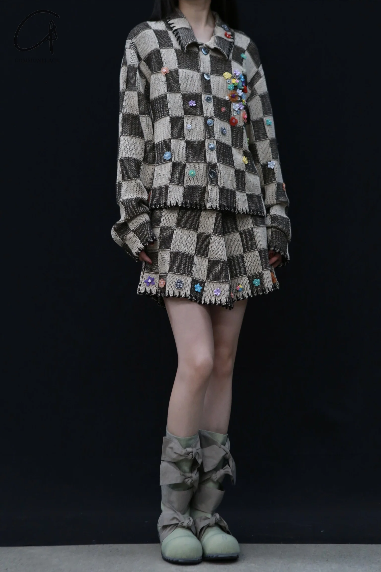 YANYAN KNITS 24 Autumn and Winter Work Jacket YYK-YYW24-1161-ZONGYANMAI Brown/Oatmeal - Image 3