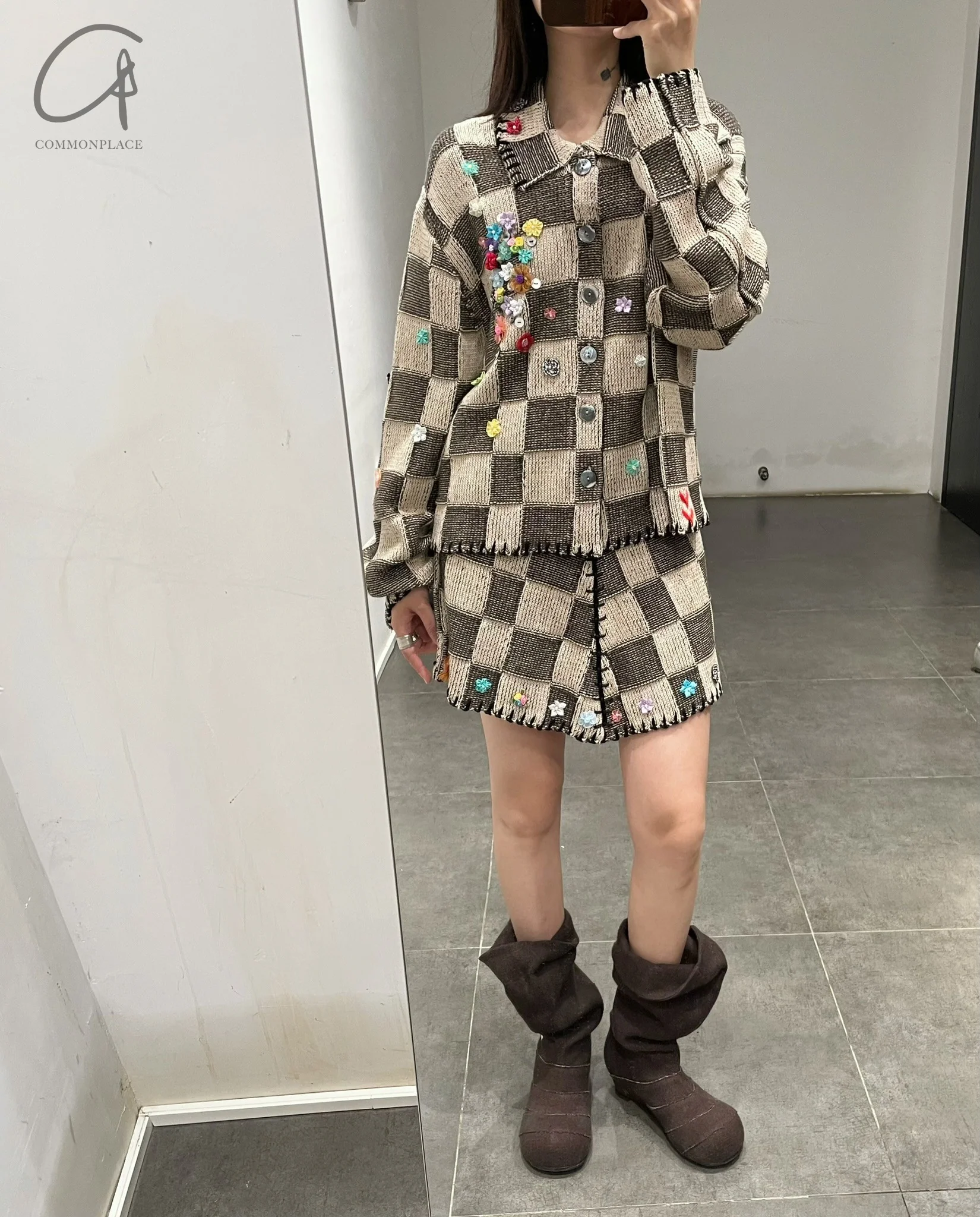 YANYAN KNITS 24 Autumn and Winter Work Jacket YYK-YYW24-1161-ZONGYANMAI Brown/Oatmeal - Image 8
