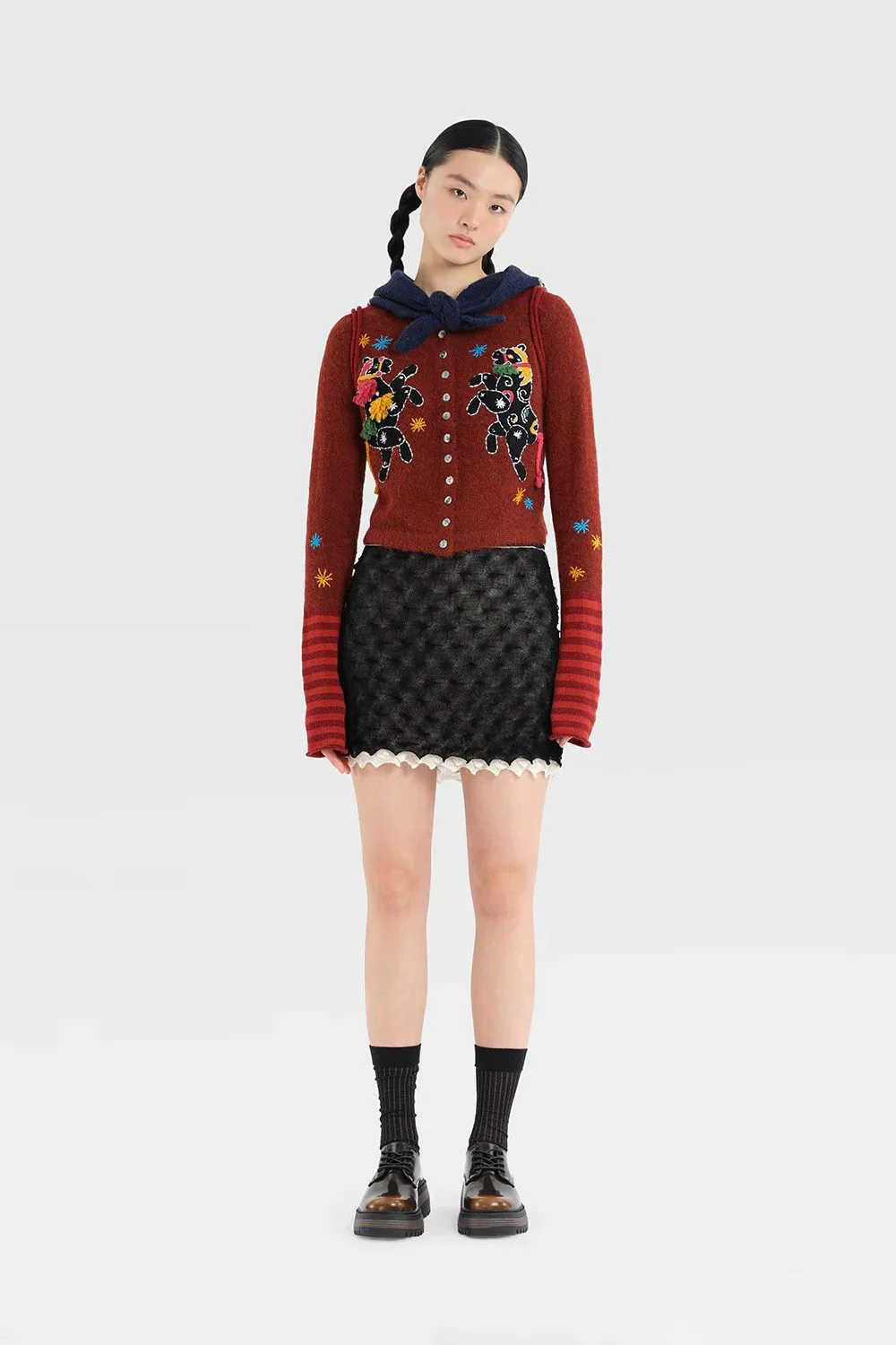 YANYAN KNITS 25 Autumn/Winter Crew Neck Button-Up Cardigan Short Jacket YYK-YYW25-2521-HONG Red - Image 12